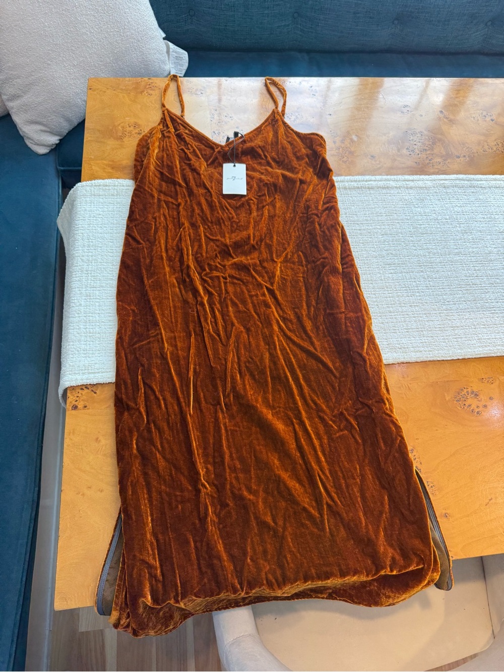 7 For All Mankind Velvet Slip Midi Dress in Rust Brown Saks Fifth Avenue